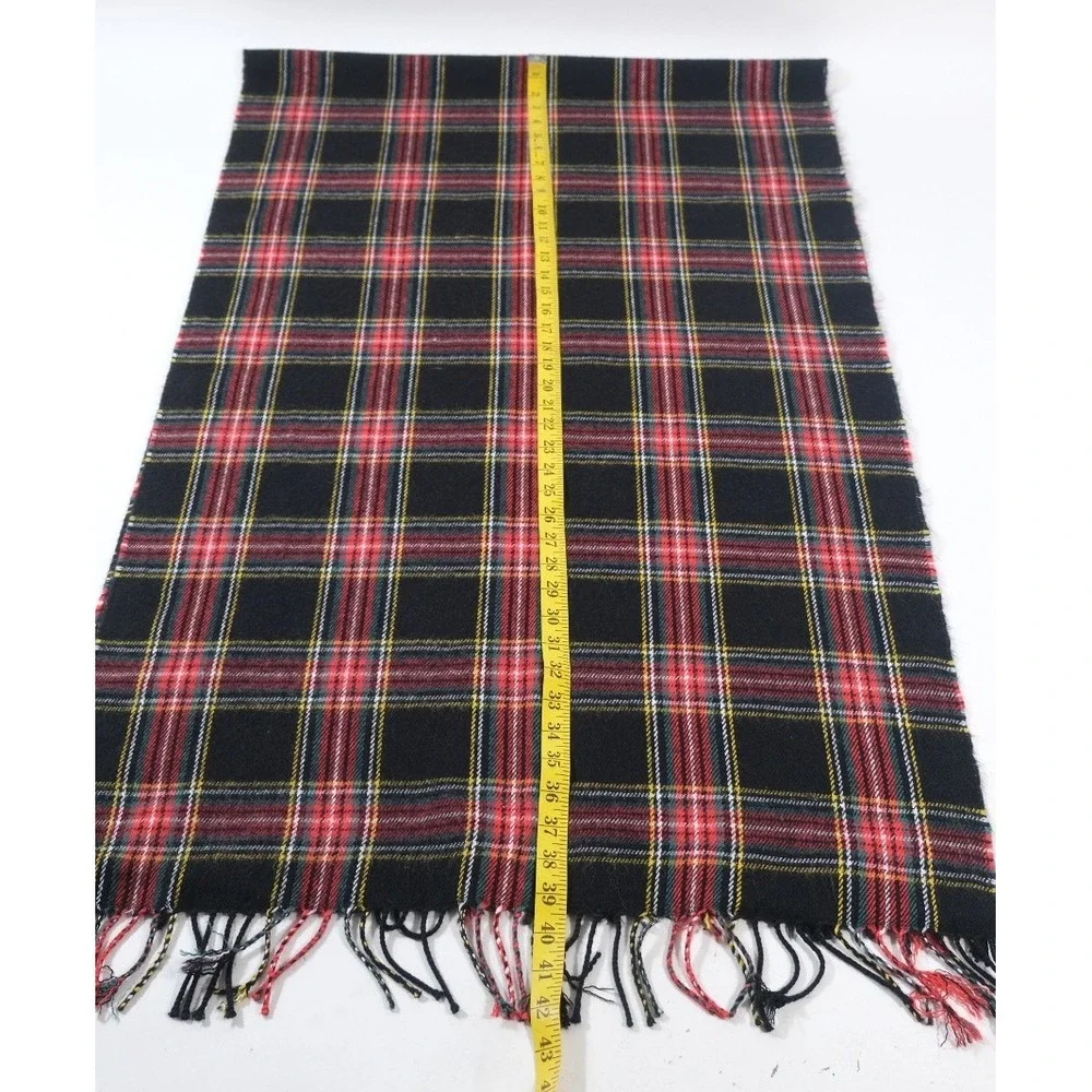 J.Crew Scarf Unisex OS Black Red Plaid Tartan Fringe Acrylic Winter Accessory